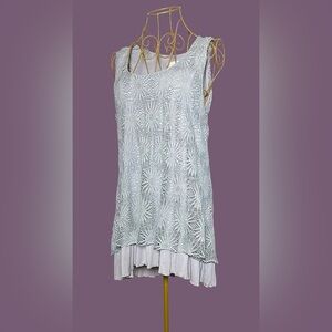 A'reve Lace Lavender Gray Tunic Top with Soft Underlay, Large
